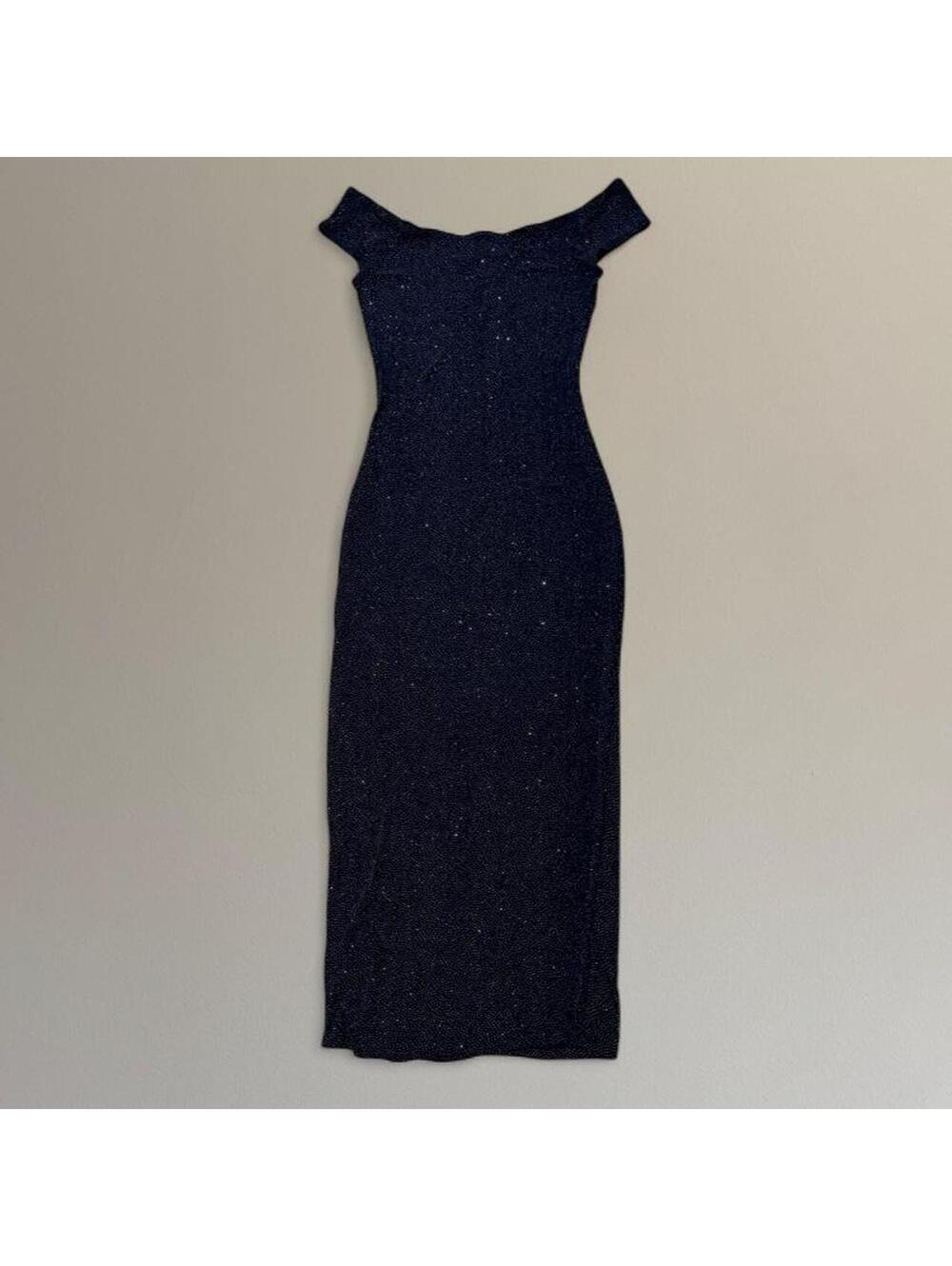 90s Jessica McClintock Gunne Sax off-the-shoulder sparkly bodycon dress Sz. S